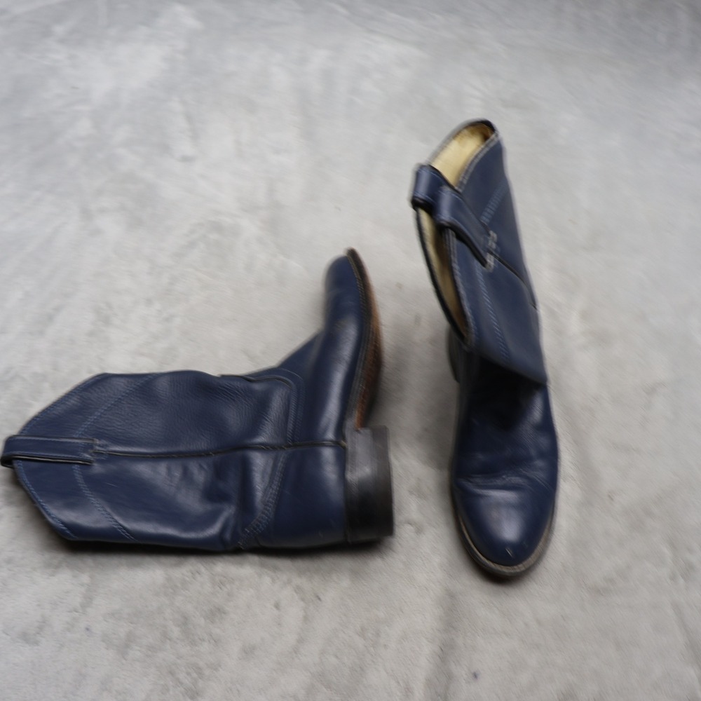 Wrangler‎ Womens 6.5M Western Boots Blue Leather Cowgirl Pull-On USA Made VTG
